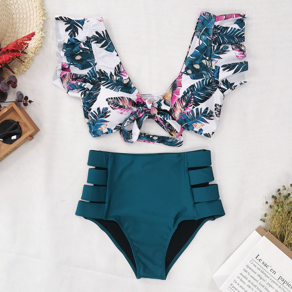 Women’s High Waist Ruffle Printed Bikini Swimwear, Aurielle Collection