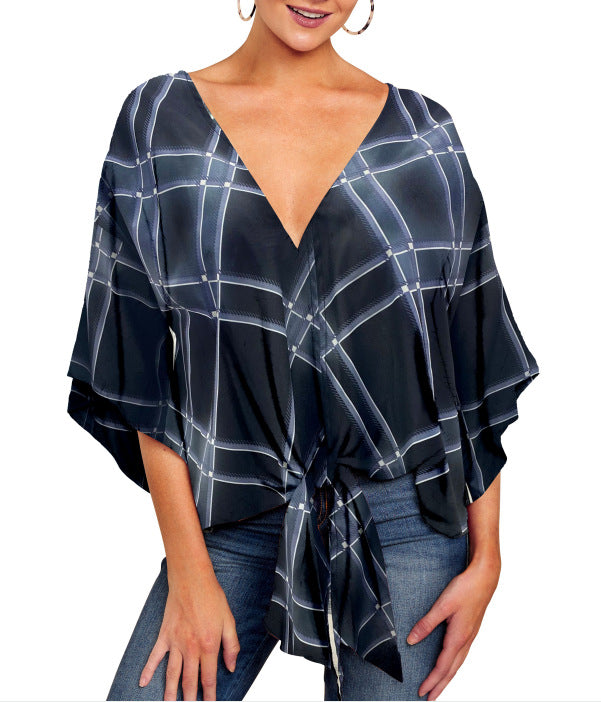 Women’s Leopard Print V-Neck Tie Front Blouse, Aurielle Collection
