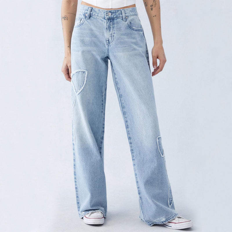 Women’s Embroidered Butterfly Baggy Streetwear Jeans, Aurielle Collection