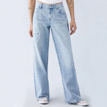 Women’s Embroidered Butterfly Baggy Streetwear Jeans, Aurielle Collection