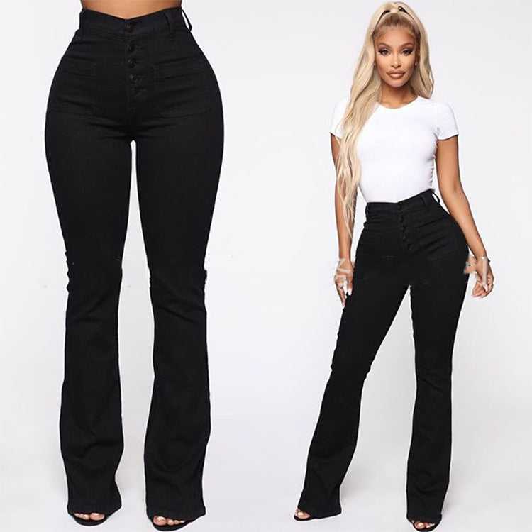 Plus Size High Waist Patch Pocket Denim Jeans, Aurielle Collection