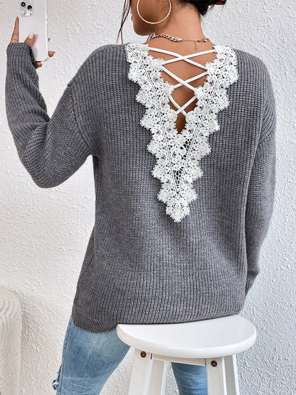 Y2K Backless V-Neck Cashmere Sweater for Women, Aurielle Collection