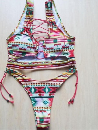 Bikini de piña para mujeres de busto grande, traje de baño de dos piezas con tanga y cordones para mujer