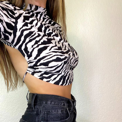 Women’s Zebra Print Backless Crop Top Streetwear, Aurielle Collection