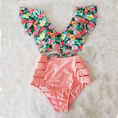 Women’s High Waist Ruffle Printed Bikini Swimwear, Aurielle Collection