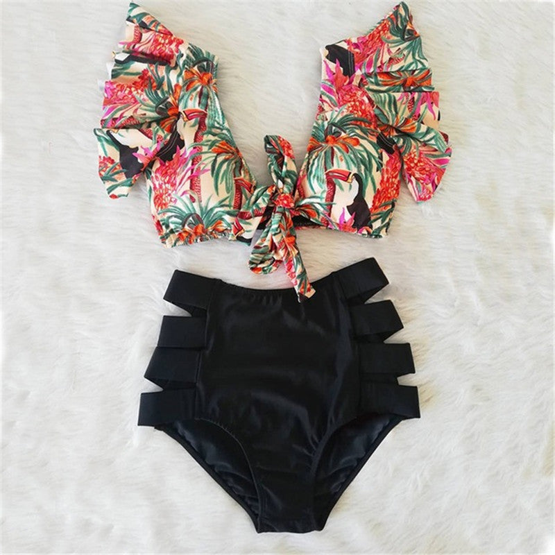 Women’s High Waist Ruffle Printed Bikini Swimwear, Aurielle Collection