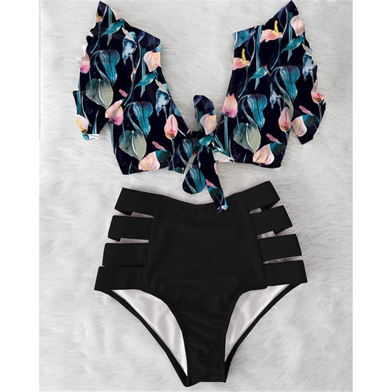 Women’s High Waist Ruffle Printed Bikini Swimwear, Aurielle Collection