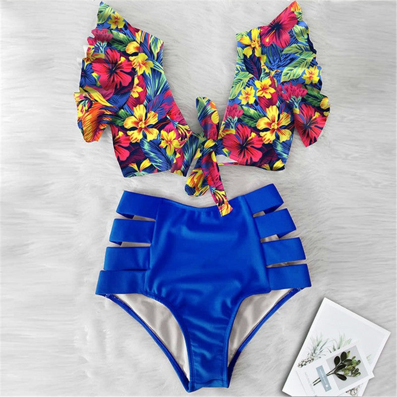 Women’s High Waist Ruffle Printed Bikini Swimwear, Aurielle Collection