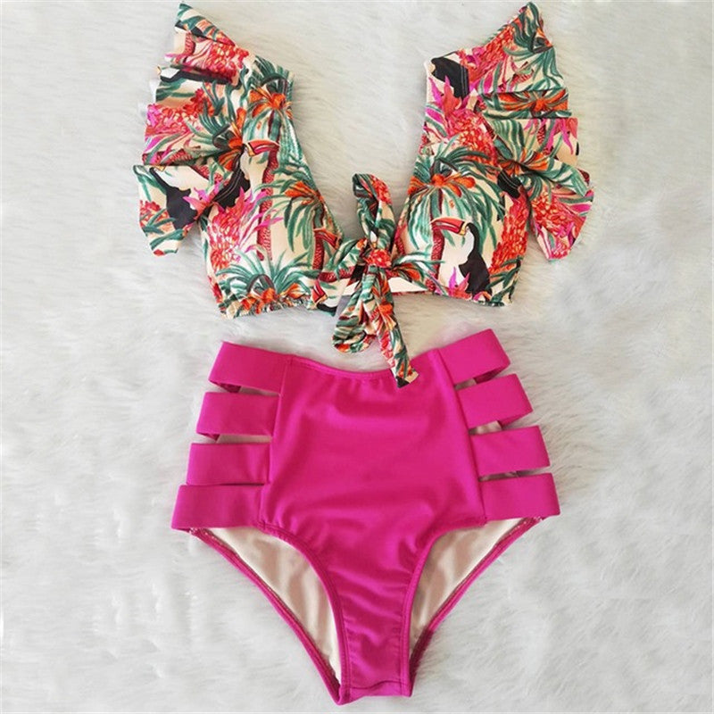 Women’s High Waist Ruffle Printed Bikini Swimwear, Aurielle Collection