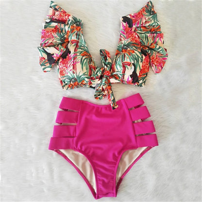 Women’s High Waist Ruffle Printed Bikini Swimwear, Aurielle Collection
