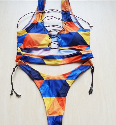 Bikini de piña para mujeres de busto grande, traje de baño de dos piezas con tanga y cordones para mujer