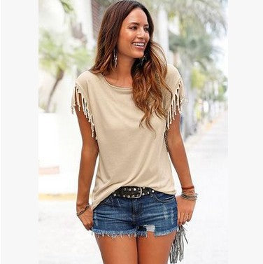 Plus Size Women’s Tassel Cotton Round Neck T-Shirt, Aurielle Collection