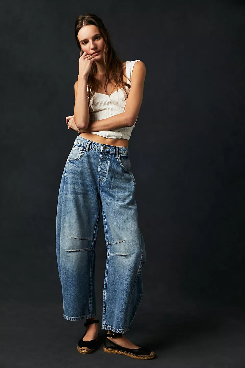 High Stretch Wide Leg Barrel Denim Jeans for Women, Aurielle Collection