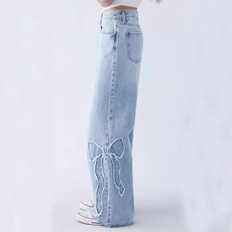 Women’s Embroidered Butterfly Baggy Streetwear Jeans, Aurielle Collection
