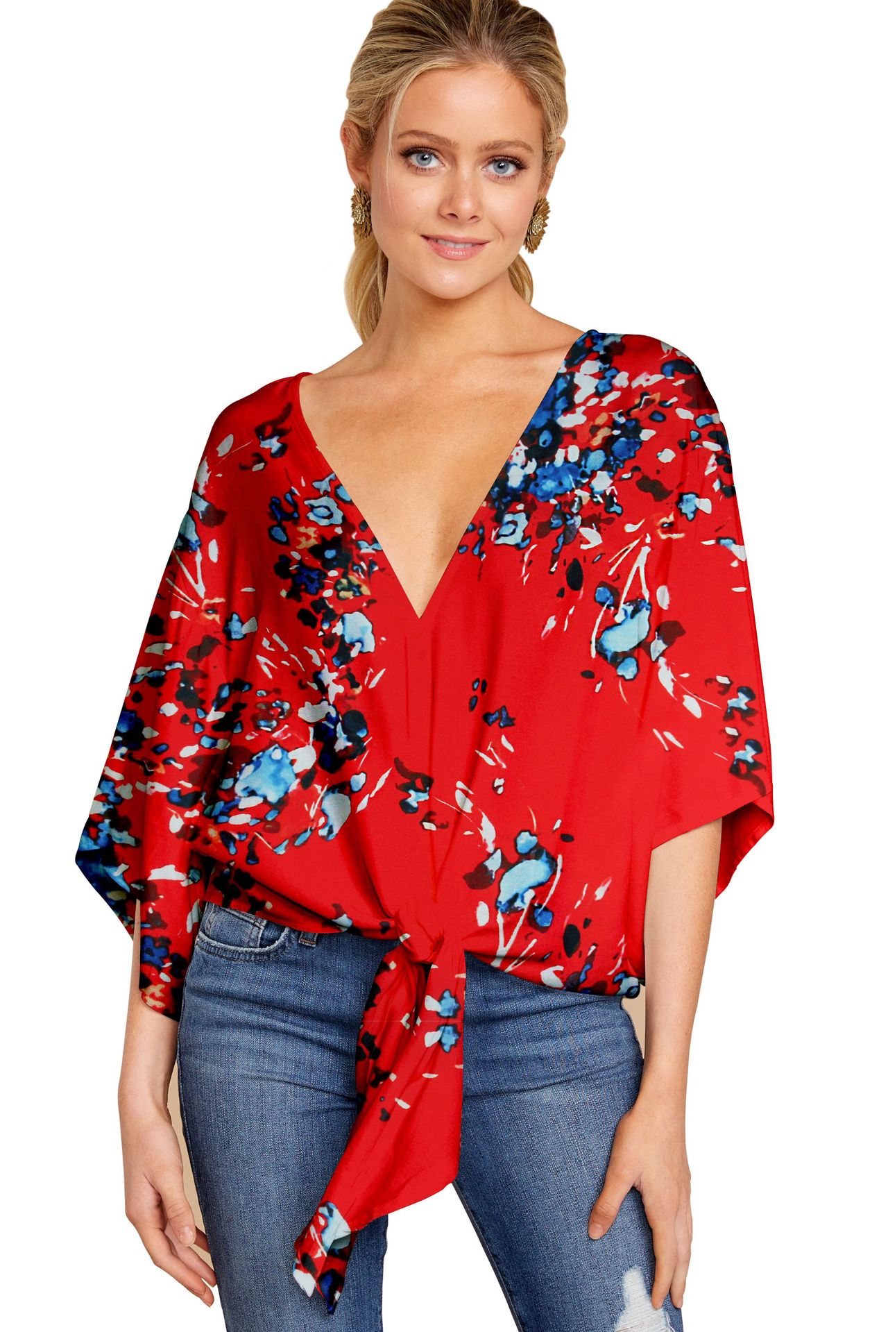 Women’s Leopard Print V-Neck Tie Front Blouse, Aurielle Collection