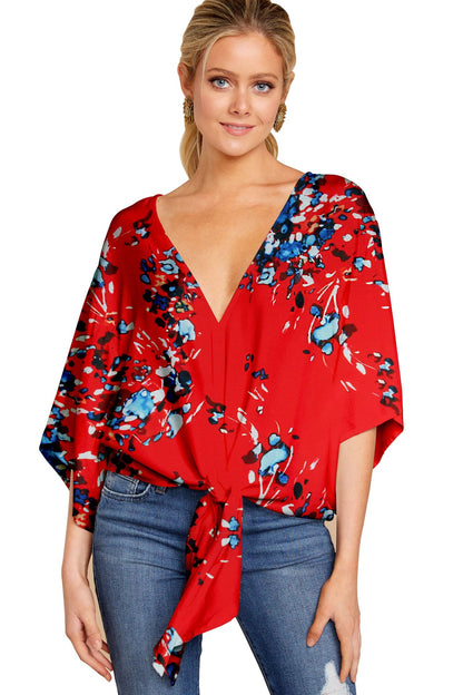 Women’s Leopard Print V-Neck Tie Front Blouse, Aurielle Collection