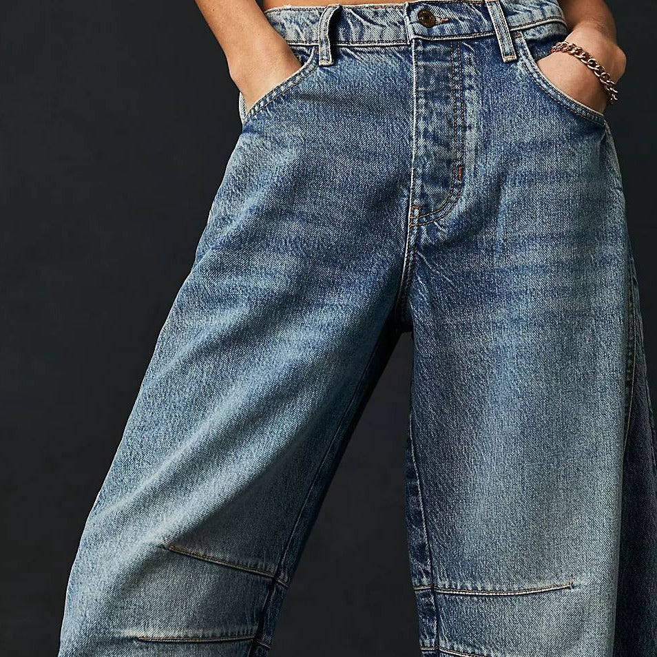 High Stretch Wide Leg Barrel Denim Jeans for Women, Aurielle Collection