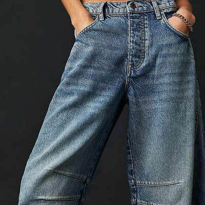 High Stretch Wide Leg Barrel Denim Jeans for Women, Aurielle Collection