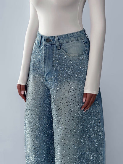 Irregular Rhinestone Fashion Denim Jeans for Women, Aurielle Collection
