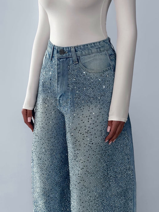 Irregular Rhinestone Fashion Denim Jeans for Women, Aurielle Collection