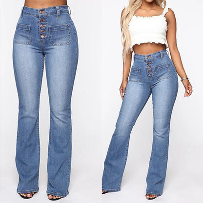 Plus Size High Waist Patch Pocket Denim Jeans, Aurielle Collection