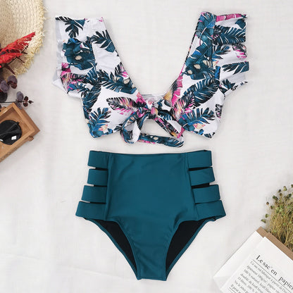 Women’s High Waist Ruffle Printed Bikini Swimwear, Aurielle Collection