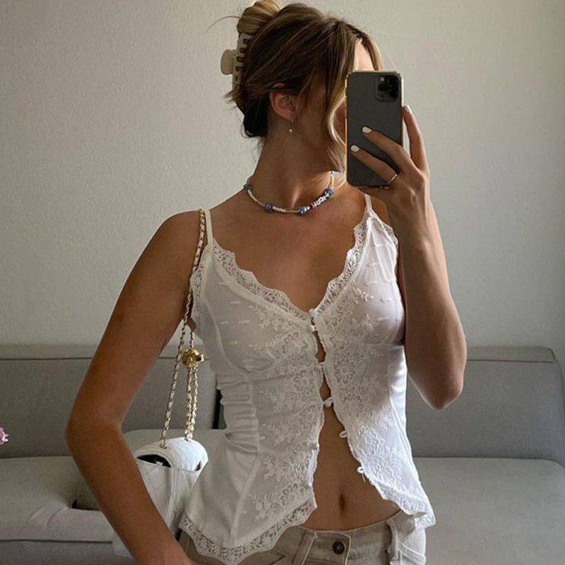 Women’s Lace V-Neck Hot Girl Camisole Tank Top, Aurielle Collection