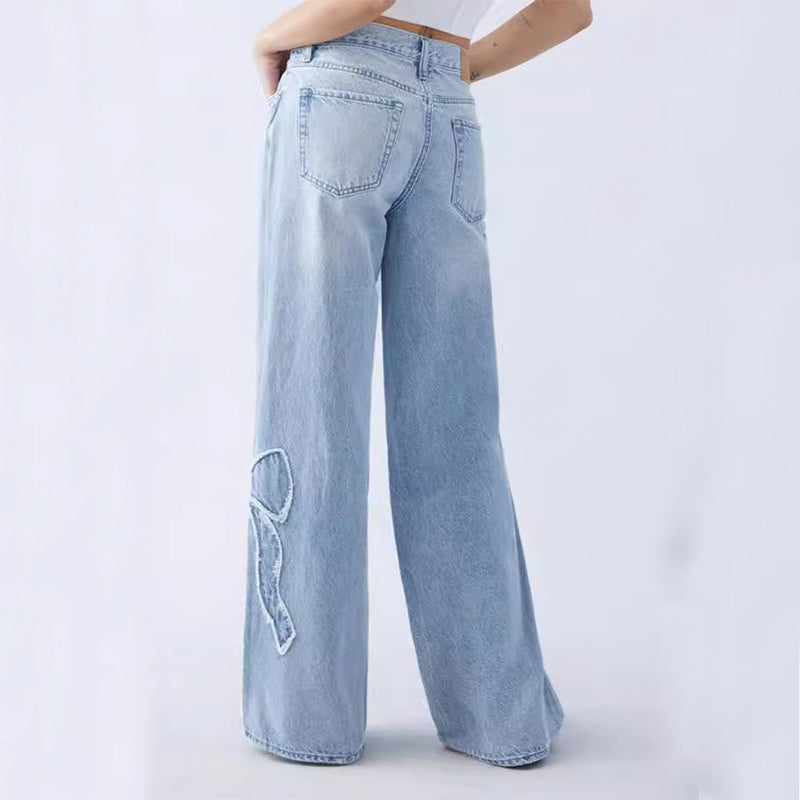 Women’s Embroidered Butterfly Baggy Streetwear Jeans, Aurielle Collection