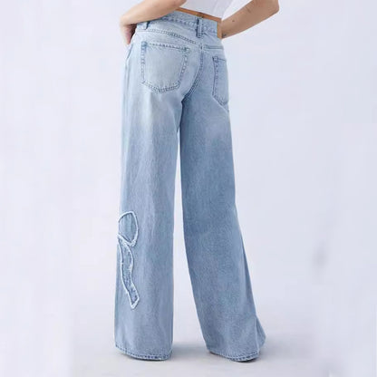 Women’s Embroidered Butterfly Baggy Streetwear Jeans, Aurielle Collection