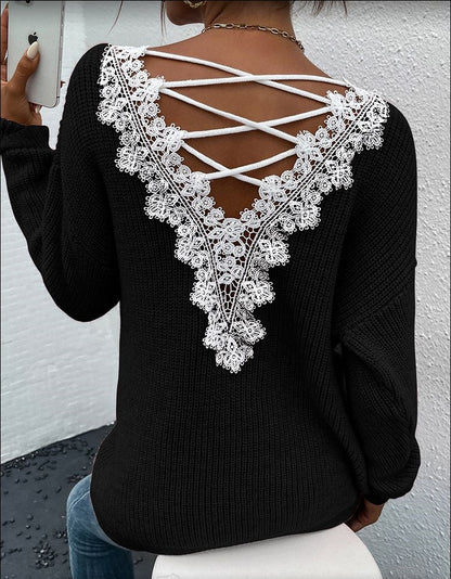 Y2K Backless V-Neck Cashmere Sweater for Women, Aurielle Collection