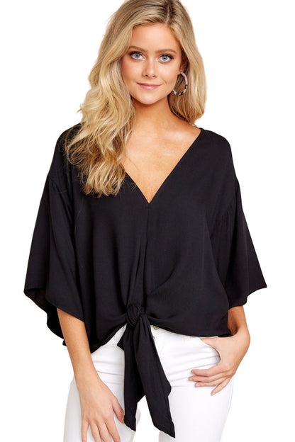 Women’s Leopard Print V-Neck Tie Front Blouse, Aurielle Collection