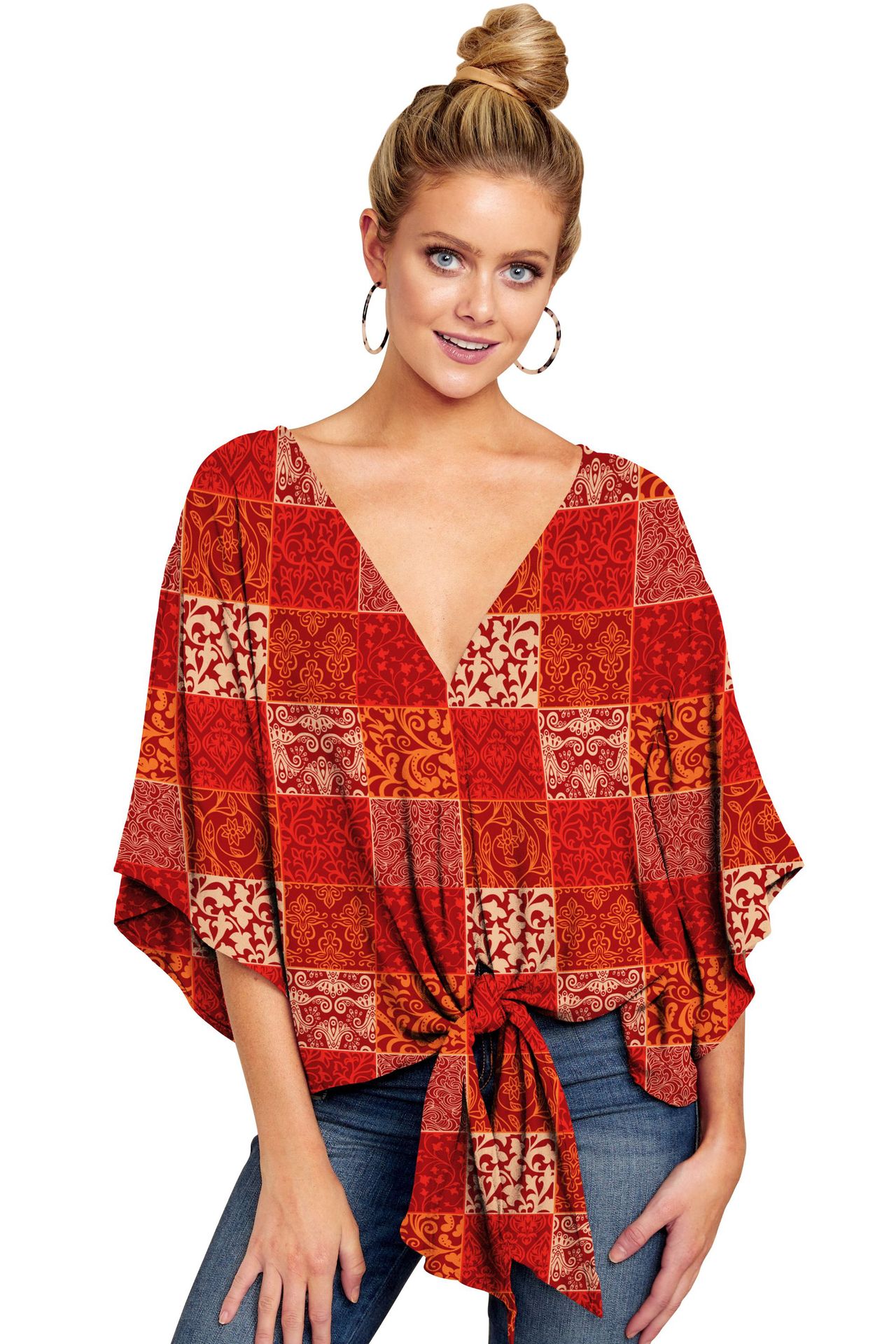 Women’s Leopard Print V-Neck Tie Front Blouse, Aurielle Collection