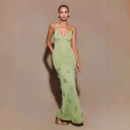 Knitted Floral Suspenders Crochet Glitter Dress, Aurielle Collection