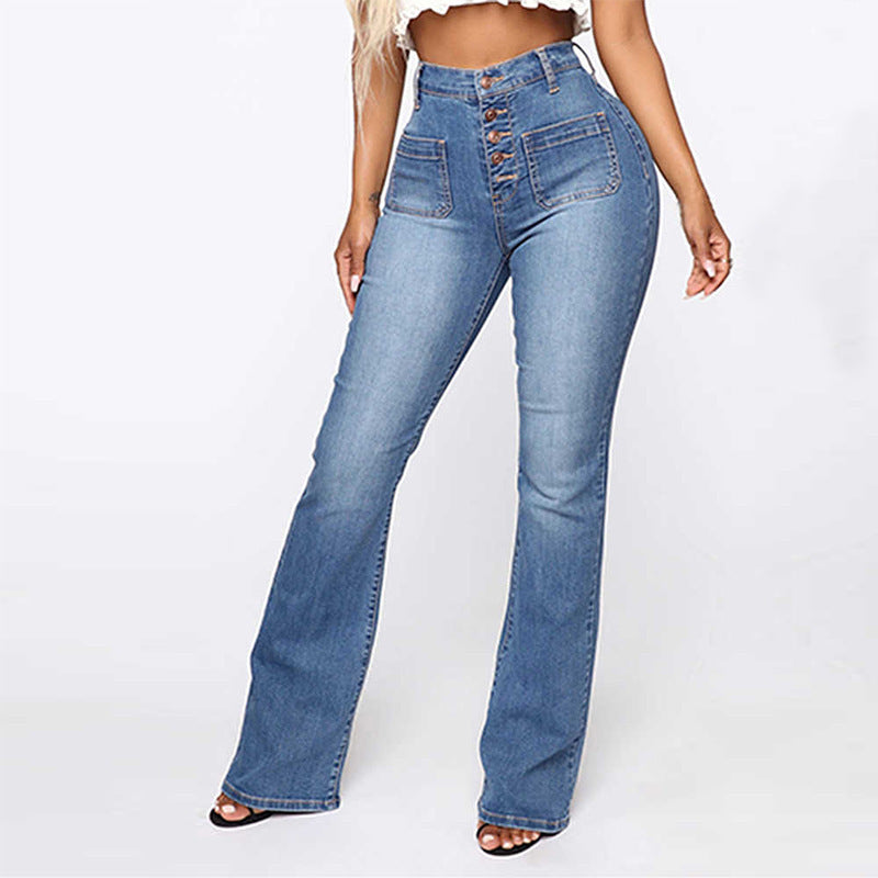 Plus Size High Waist Patch Pocket Denim Jeans, Aurielle Collection