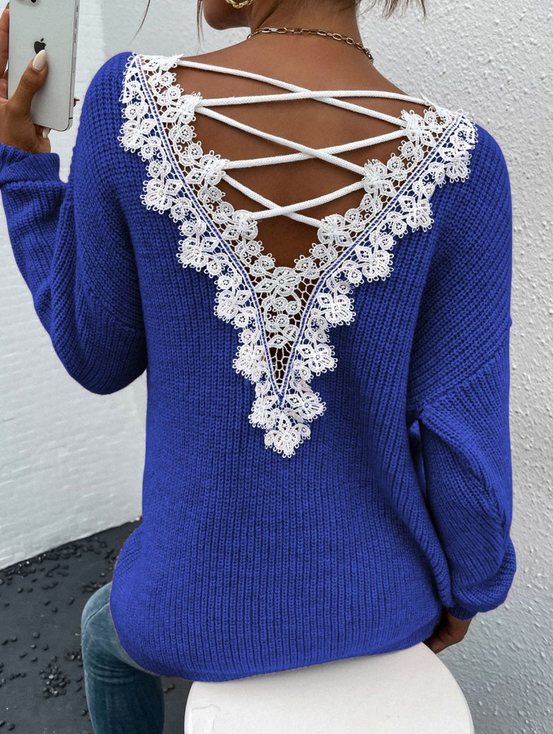 Y2K Backless V-Neck Cashmere Sweater for Women, Aurielle Collection
