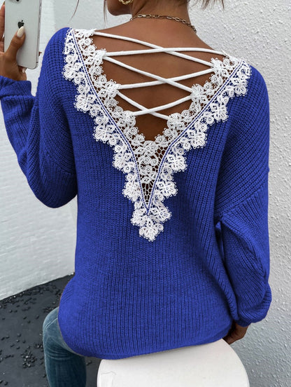Y2K Backless V-Neck Cashmere Sweater for Women, Aurielle Collection