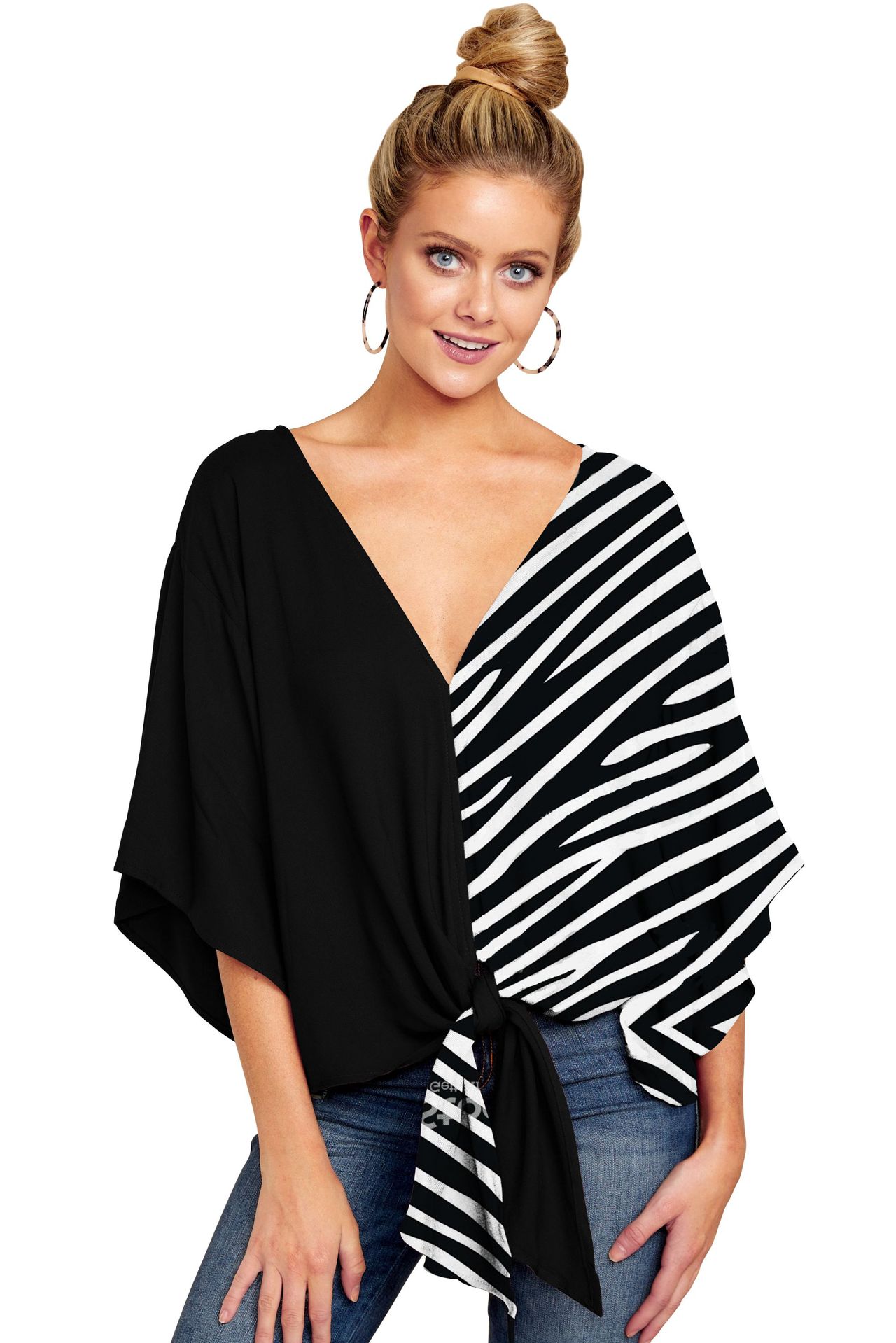 Women’s Leopard Print V-Neck Tie Front Blouse, Aurielle Collection