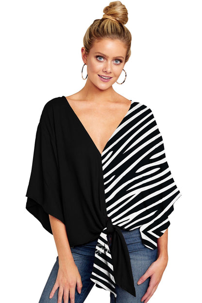 Women’s Leopard Print V-Neck Tie Front Blouse, Aurielle Collection