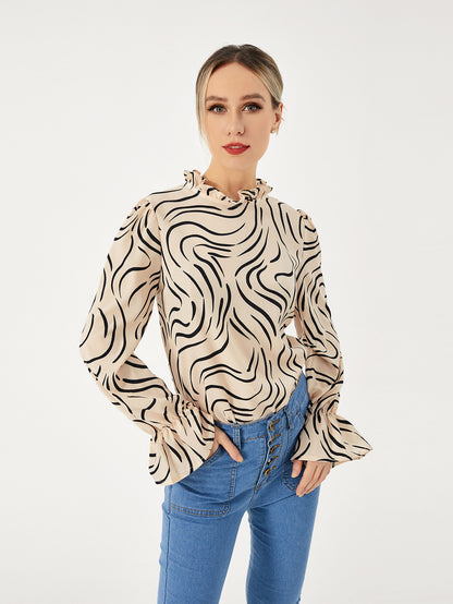 Ladies Graphic Balloon Sleeve Casual Shirt, Aurielle Collection