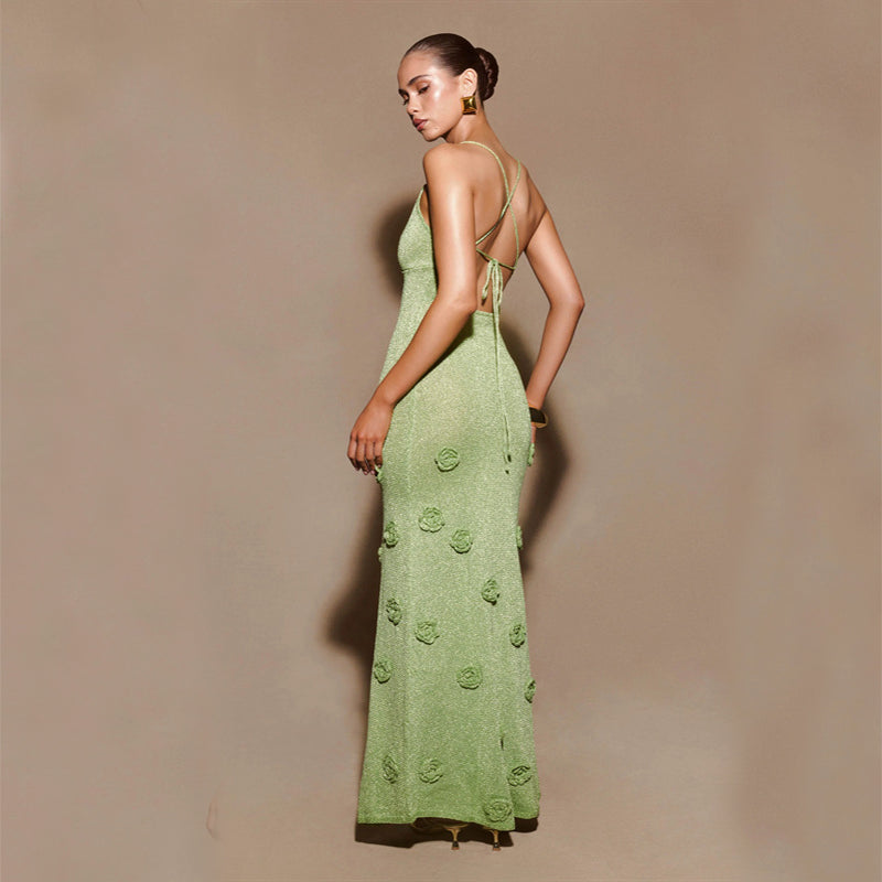 Knitted Floral Suspenders Crochet Glitter Dress, Aurielle Collection