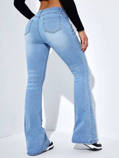 Women’s High Waist Flared Slim Fit Stretch Jeans, Aurielle Collection