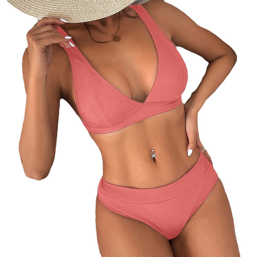 Women’s Ribbed Lace-Up Split Bikini Swimwear, Aurielle Collection