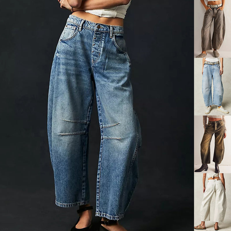 High Stretch Wide Leg Barrel Denim Jeans for Women, Aurielle Collection