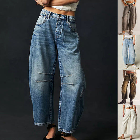 High Stretch Wide Leg Barrel Denim Jeans for Women, Aurielle Collection