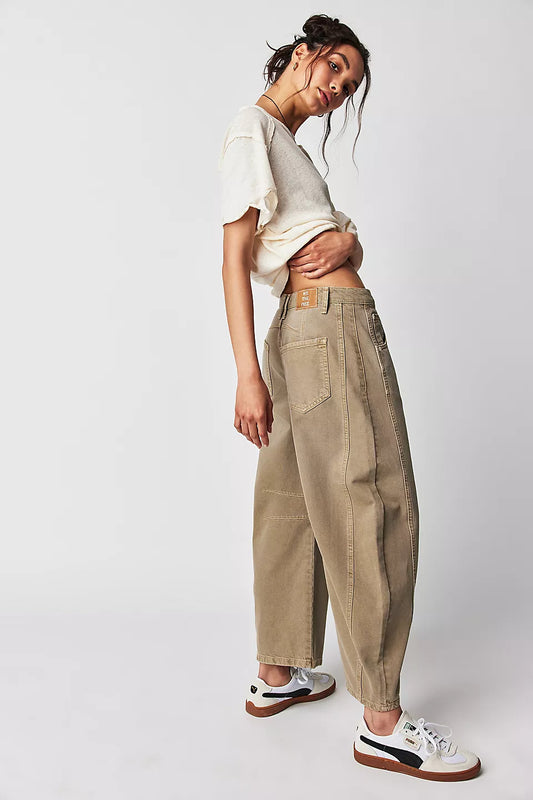 High Stretch Wide Leg Barrel Denim Jeans for Women, Aurielle Collection