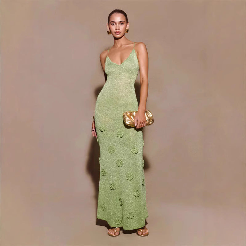 Knitted Floral Suspenders Crochet Glitter Dress, Aurielle Collection