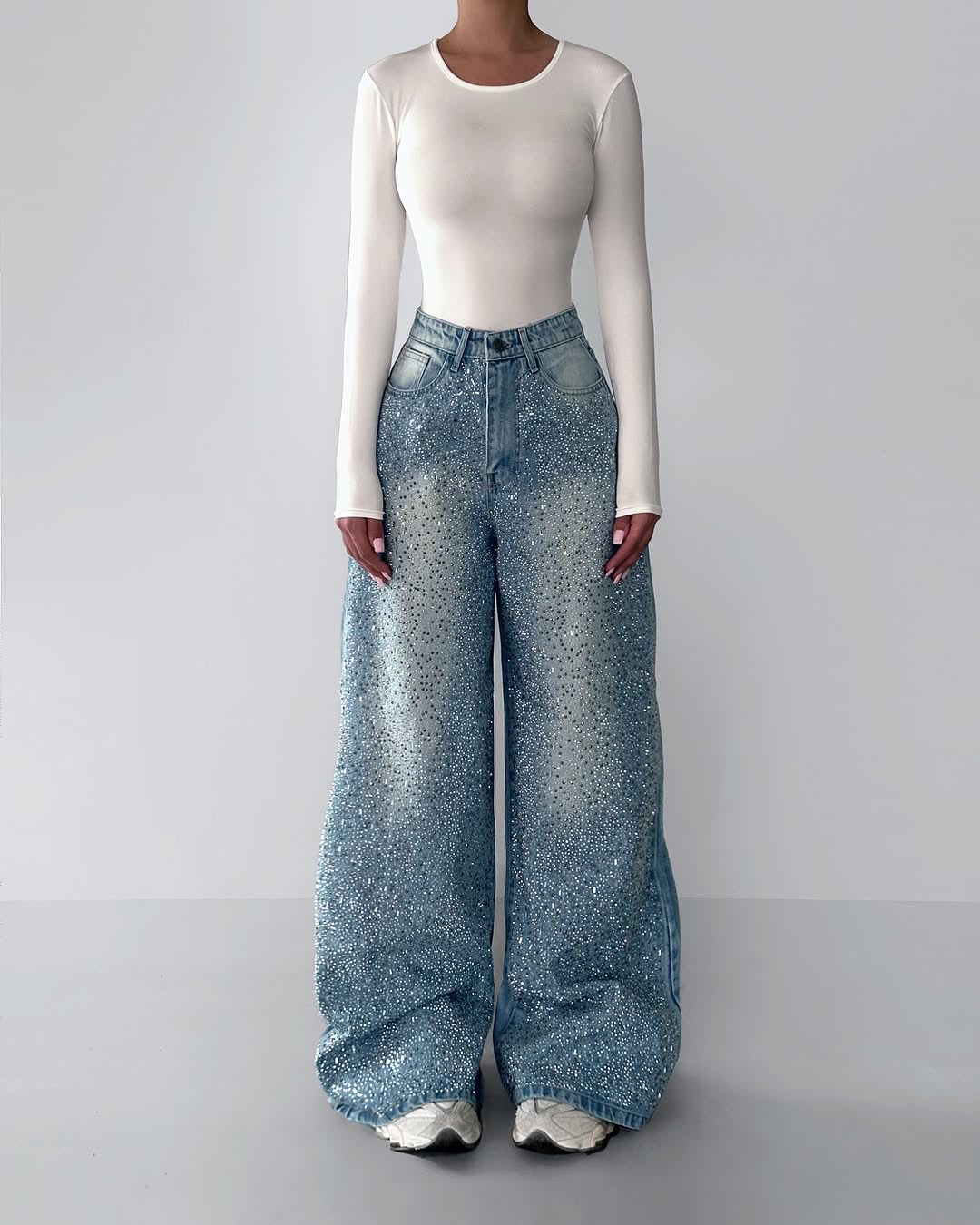 Irregular Rhinestone Fashion Denim Jeans for Women, Aurielle Collection