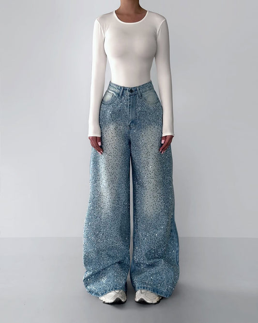 Irregular Rhinestone Fashion Denim Jeans for Women, Aurielle Collection