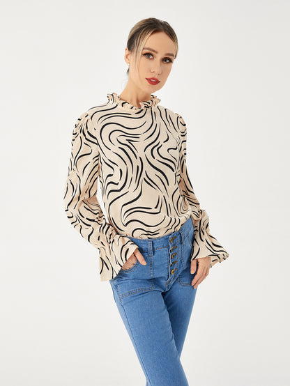 Ladies Graphic Balloon Sleeve Casual Shirt, Aurielle Collection