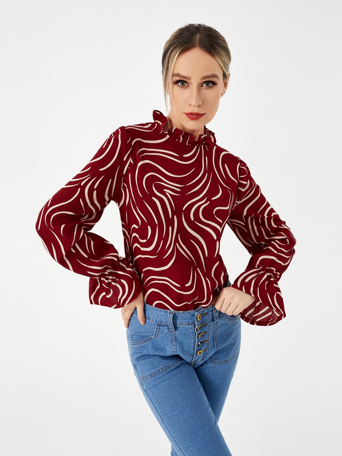 Ladies Graphic Balloon Sleeve Casual Shirt, Aurielle Collection